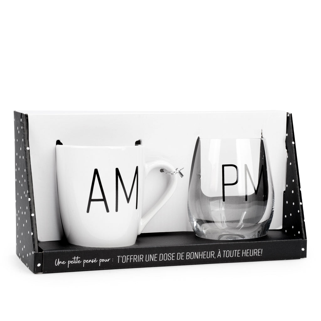 Ens. tasse & verre ''AM / PM''