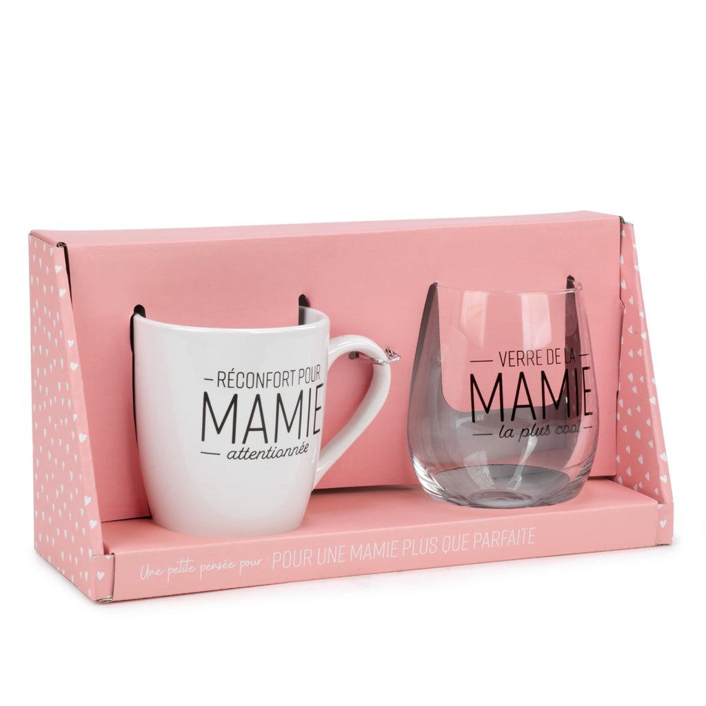 Ens. tasse & verre à vin ''mamie''