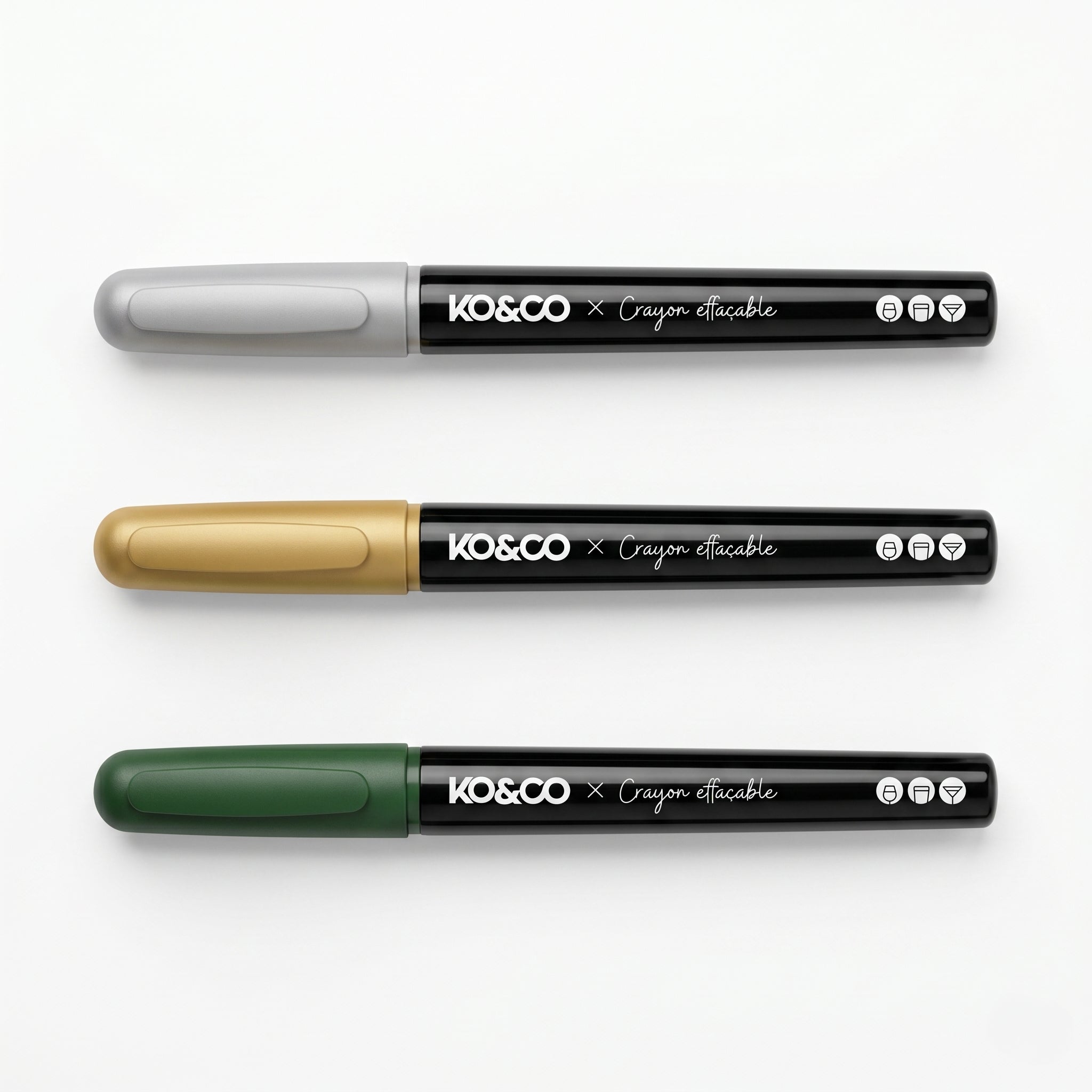 Crayon marqueur à vin effaçable - Vert, or & argent