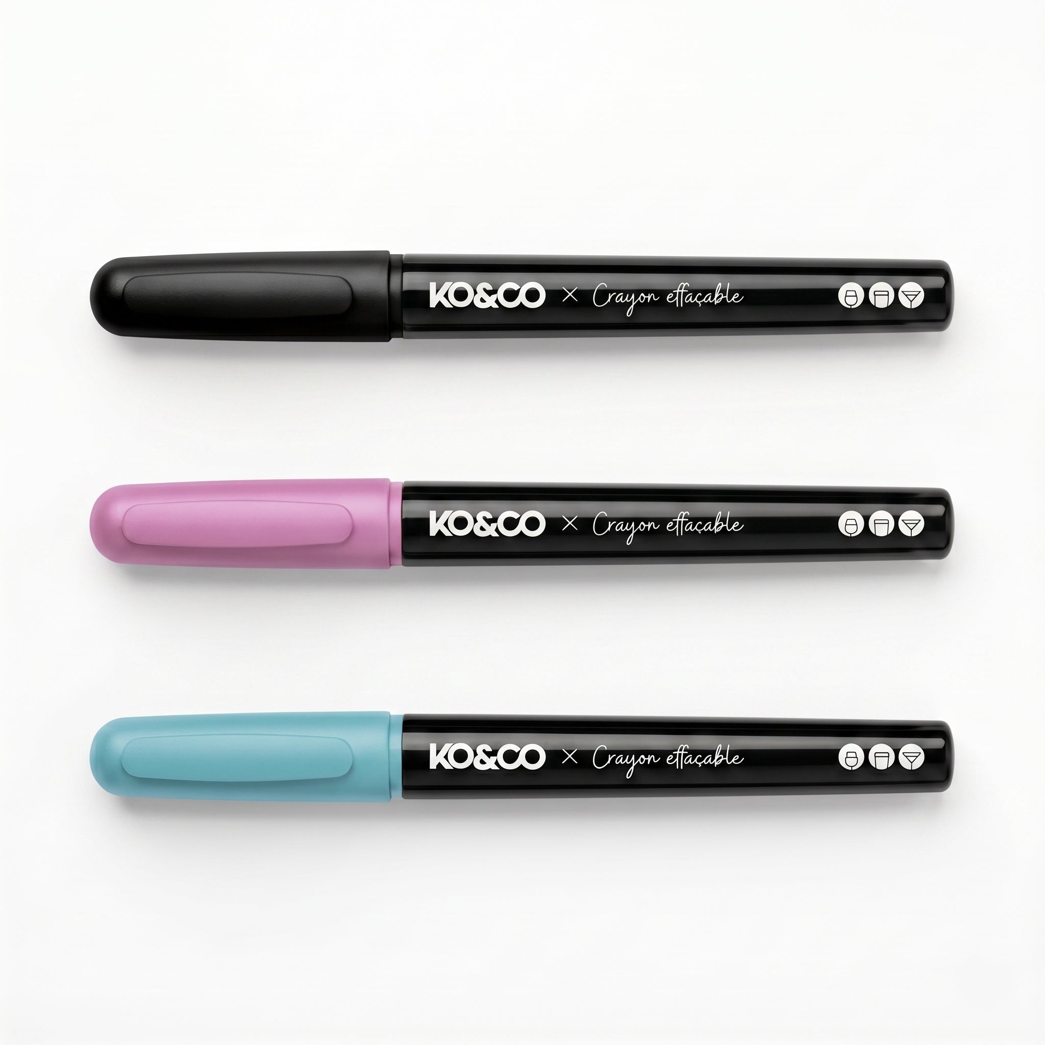 Crayon marqueur à vin effaçable - Bleu, rose & noir