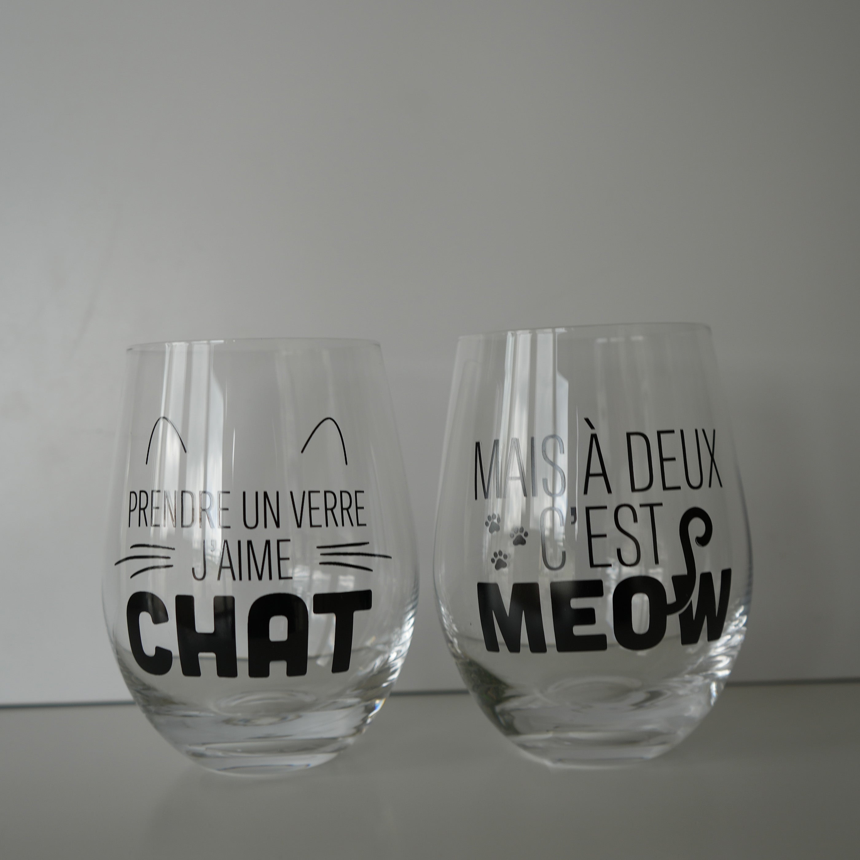 Duo verres à vin ''chat / meow''