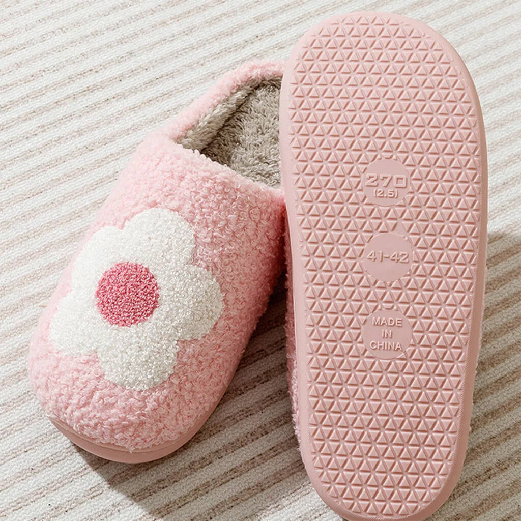 Pantoufle à motif rose - Fleur blanche