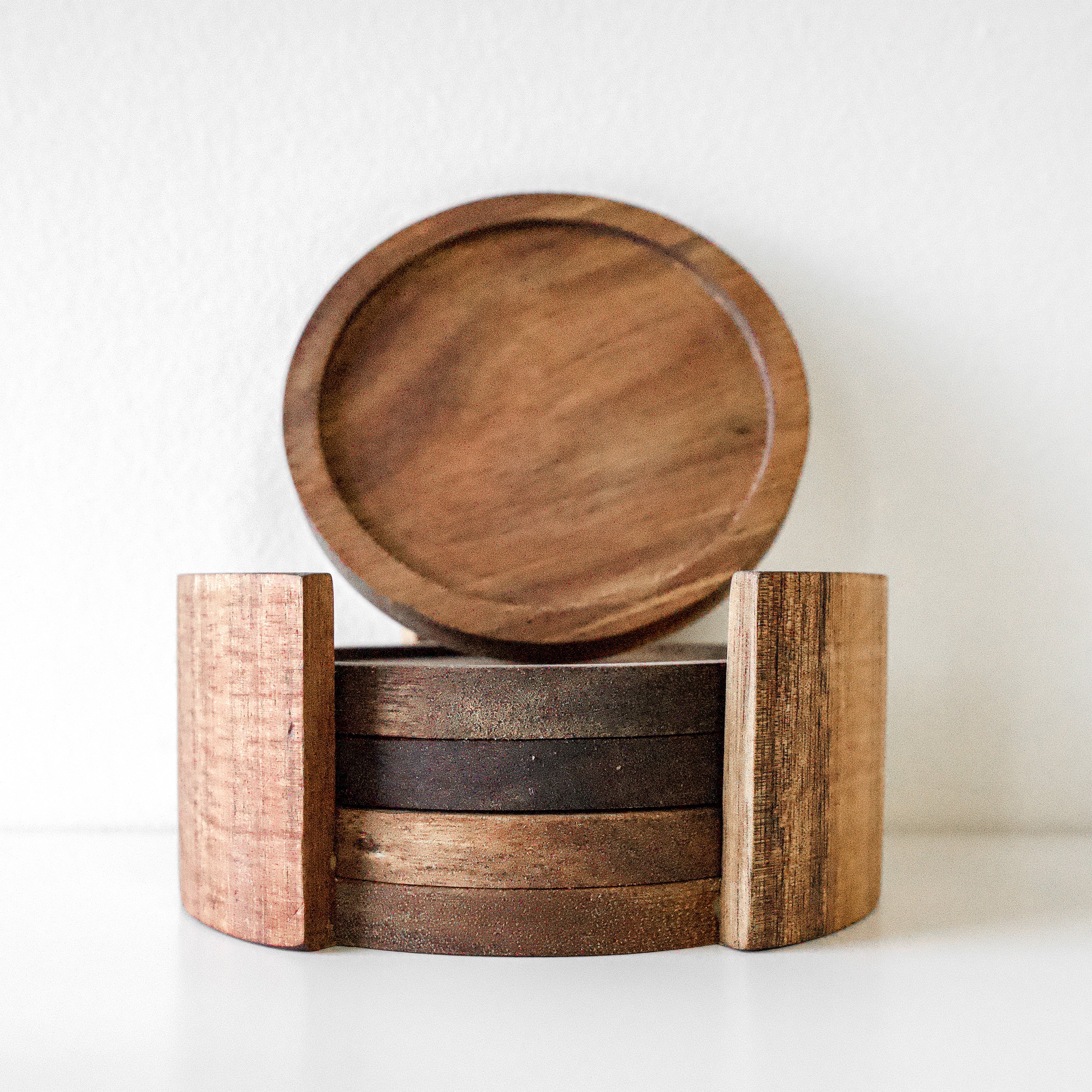 Ens. de 4 sous-verres rond en bois d'acacia