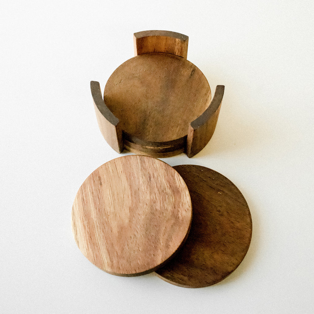 Ens. de 4 sous-verres rond en bois d'acacia