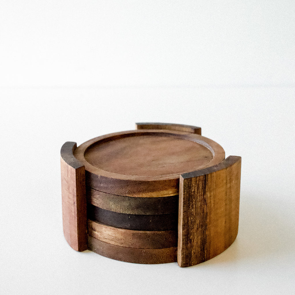 Ens. de 4 sous-verres rond en bois d'acacia